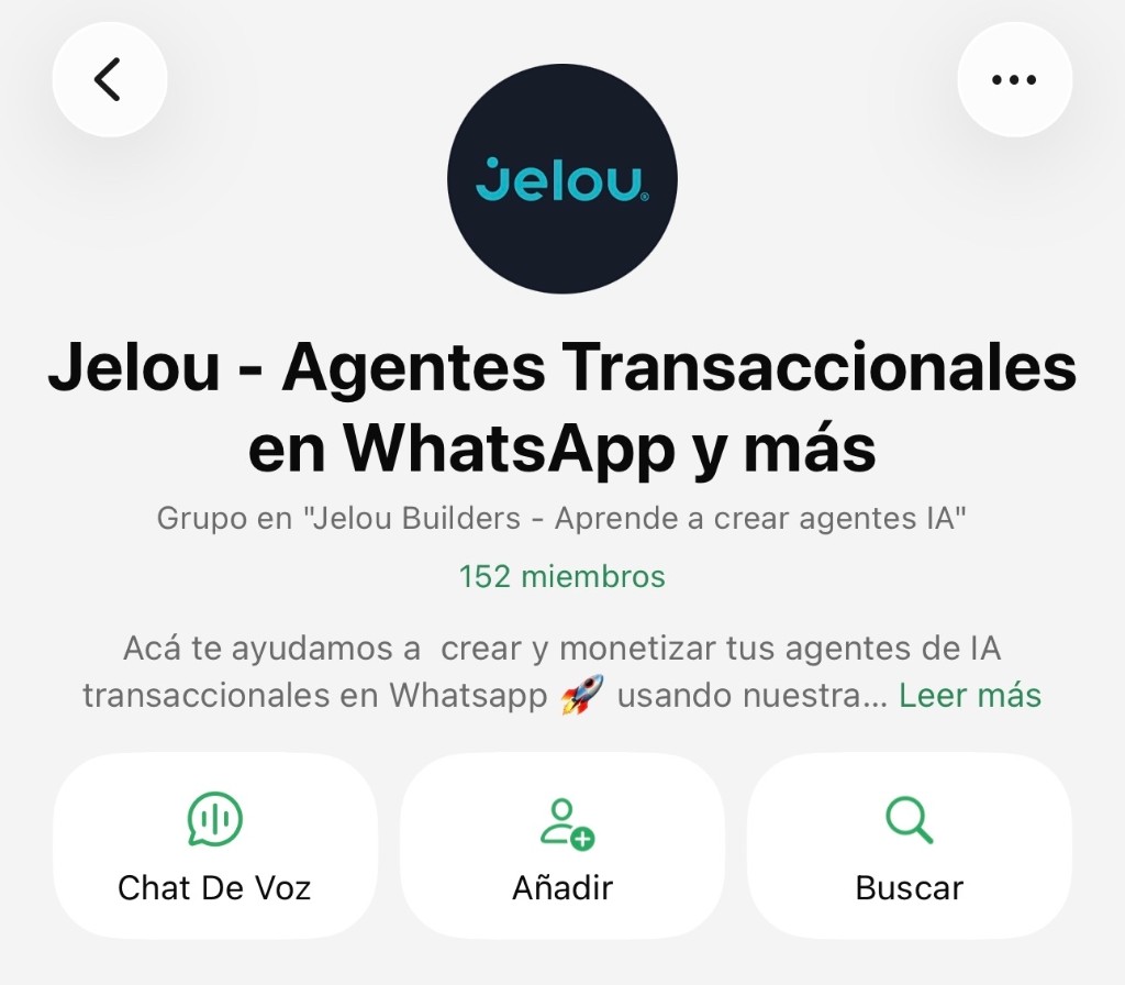 Grupo de WhatsApp Jelou Builders.